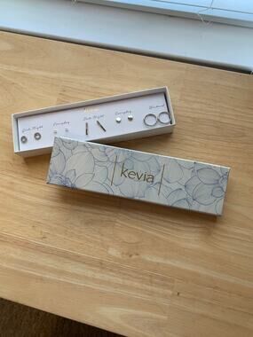 Kevia 5 Piece Silver Earring Set NIB Studs Hoops Pearl Rhinestone Gift Box